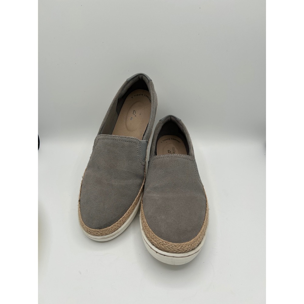 Clarks Collection Women Sz 8.5M Grey Suede Slip On Espadrille Flats 261497854080